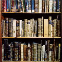 Photo of books on a shelves with spines showing
